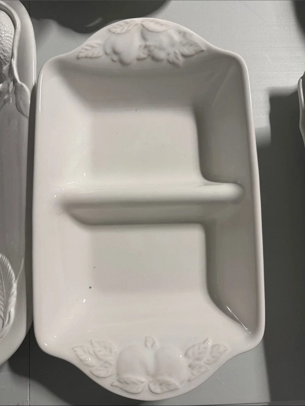 Pottery Barn White Embossed Fruit Ceramic Serving Set - 3 Pieces